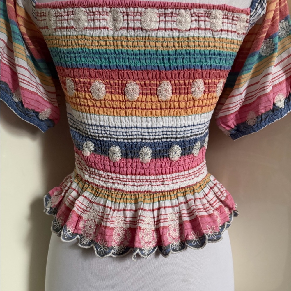 Tularosa Revolve Smocked Rainbow Stripe Crop Top sz M - Picture 7 of 8